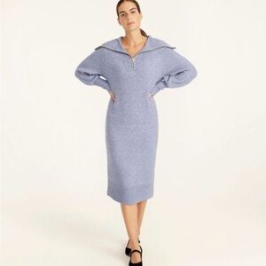 J.Crew Half-Zip Sweater Dress Blue Alpaca Merino Wool Blend Soft Girl Sz Medium